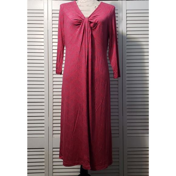 Lands End Twist Shift Dress Women's Size 10/12 Pink Purple Print 3/4 Sleeve Midi - Picture 1 of 9